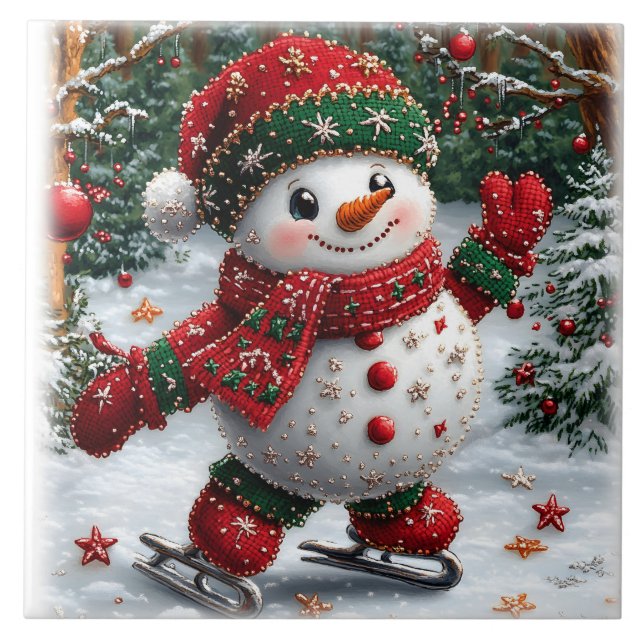 Weihnachts-Schneemann Fliese (Vorderseite)