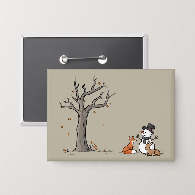 Weihnachts-Schneemann Fuchs und Reh Waldtier  Button (Vorderseite/Rückseite)