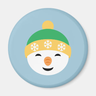 Weihnachts-Schneemann in Green Hat on Light Blue Magnet