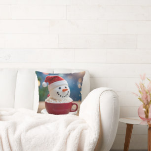 Weihnachts-Schneemann in heißer Schokolade Kissen