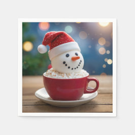 Weihnachts-Schneemann in heißer Schokolade Serviette