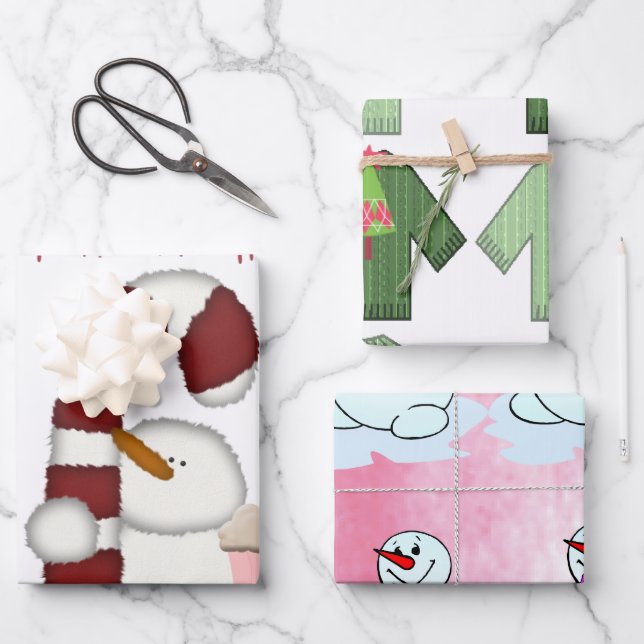 Weihnachts-Schneemann-Kaffee Ugly Weihnachtssüßer Geschenkpapier Set (Vorderseite)
