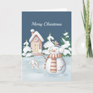 Weihnachts Schneemann Kaninchen Bäume Schneeball W Feiertagskarte