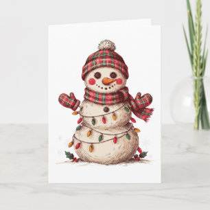 Weihnachts-Schneemann-Kariert Hut Schal Lichter Ha Karte