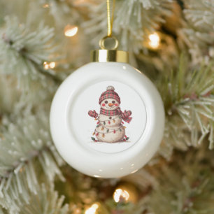 Weihnachts-Schneemann-Karierter Hut Schal Lichter Keramik Kugel-Ornament