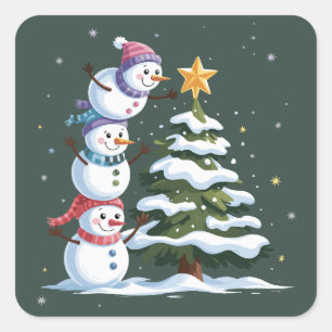 Weihnachts Schneemann Liebhaber Baum Xmas Winterpa Quadratischer Aufkleber