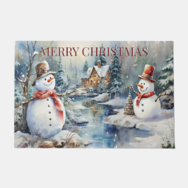 Weihnachts-Schneemann-Log Kabine Wald Fluss Fußmatte