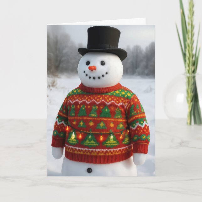 Weihnachts-Schneemann mit einem hässlichen Pullove Karte (Vorderseite)