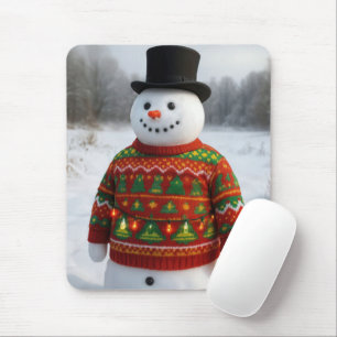 Weihnachts-Schneemann mit einem hässlichen Pullove Mousepad