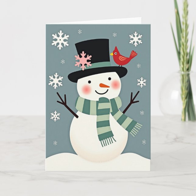 Weihnachts-Schneemann mit Kardinal Karte (Vorderseite)