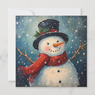 Weihnachts-Schneemann mit Vintage-Hut und Schal  Feiertagskarte