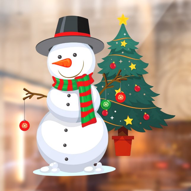 Weihnachts-Schneemann mit Weihnachtsbaum-Laden-Dek Fensteraufkleber (Blatt 2)