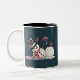 Weihnachts-Schneemann mit Wein-Geschenk Xmas Trink Zweifarbige Tasse