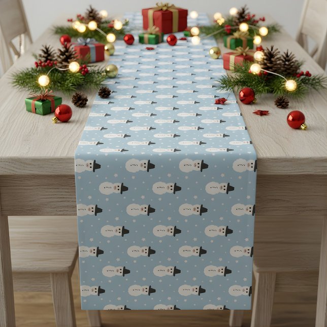 Weihnachts-Schneemann-Muster in Blau Kurzer Tischläufer (snowman table runner)
