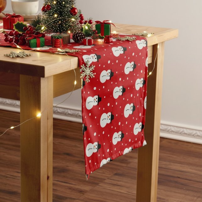 Weihnachts-Schneemann-Muster in hellrot Kurzer Tischläufer (red table runner with little snowmen)