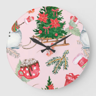 Weihnachts-Schneemann nahtloses Muster. Große Wanduhr