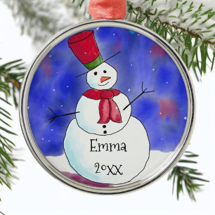 Weihnachts-Schneemann personalisiert Ornament Aus Metall