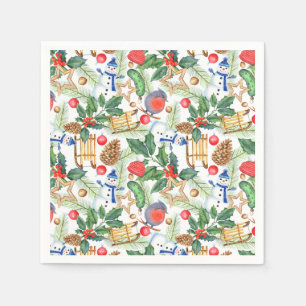 Weihnachts-Schneemann, Pinienzapfen, Stechpalme, S Serviette