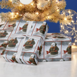 Weihnachts-Schneemann schippt Schnee Geschenkpapier