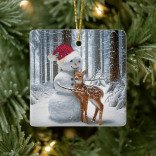 Weihnachts-Schneemann umarmt einen Vater Keramikornament