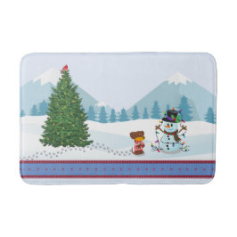 Weihnachts-Schneemann und Welpe Badematte
