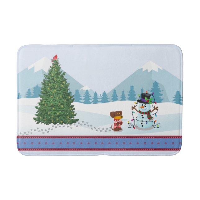 Weihnachts-Schneemann und Welpe Badematte (Vorderseite)