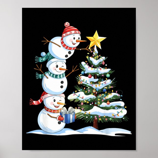 Weihnachts Schneemann Weihnachtsbaum Lustiger Schn Poster (Vorne)