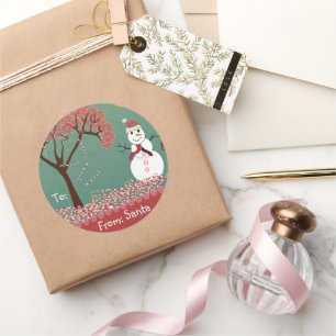 Weihnachts-Schneemann zeigt Grün, aber Sie wählen Runder Aufkleber