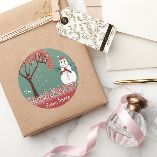 Weihnachts-Schneemann zeigt Grün, aber Sie wählen  Runder Aufkleber (Schenken)