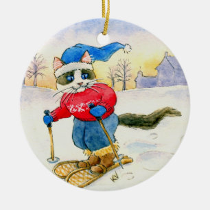 Weihnachts-Schneeschuh Kat Winterschmuck Keramik Ornament