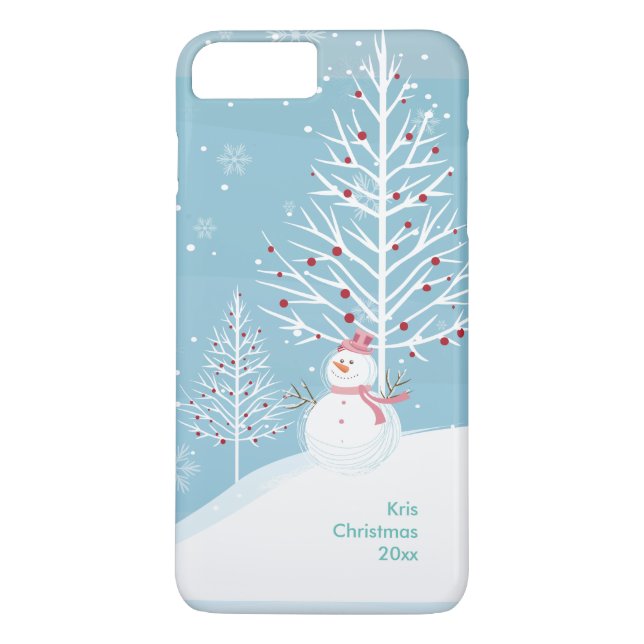 Weihnachts-Schneeszene mit Snowman Phone Case (Rückseite)