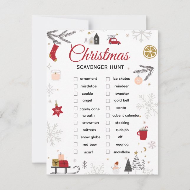 Weihnachts-Schnitzeljagd-Checkliste Kunst Mitteilungskarte (Vorderseite)