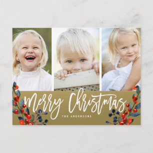 Weihnachts Schrift Beeren 3 Foto Urlaub Feiertagspostkarte
