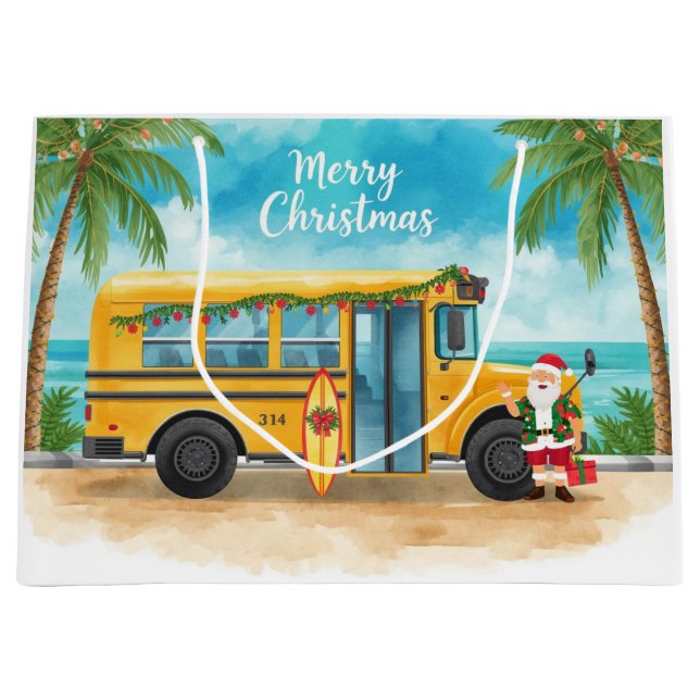 Weihnachts-Schulbus mit Santa  Große Geschenktüte (Vorderseite)