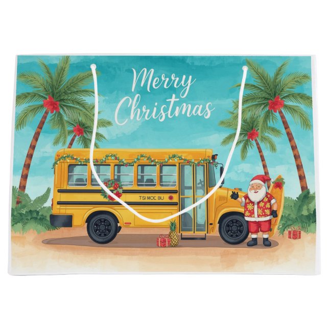 Weihnachts-Schulbus mit Santa  Große Geschenktüte (Vorderseite)