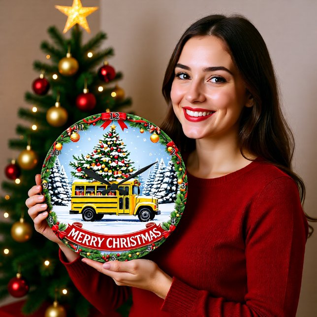 Weihnachts-Schulbus Winter Große Wanduhr (Von Creator hochgeladen)