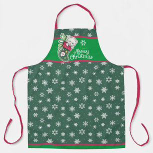 Weihnachts-Schürze mit roter und grüner Katze Schürze