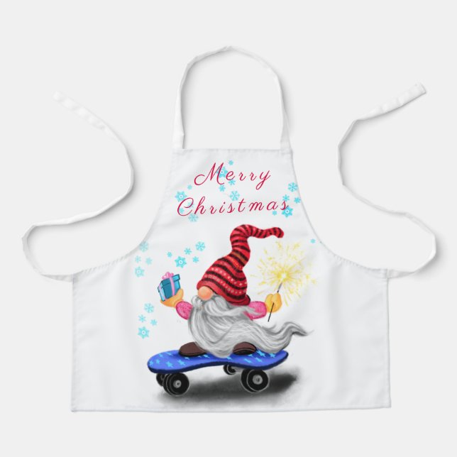 Weihnachts-Schürze Skater Gnome mit Geschenken Schürze (Vorderseite)