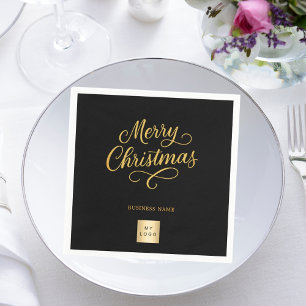 Weihnachts-Schwarz-Gold-Geschäftslogo Serviette