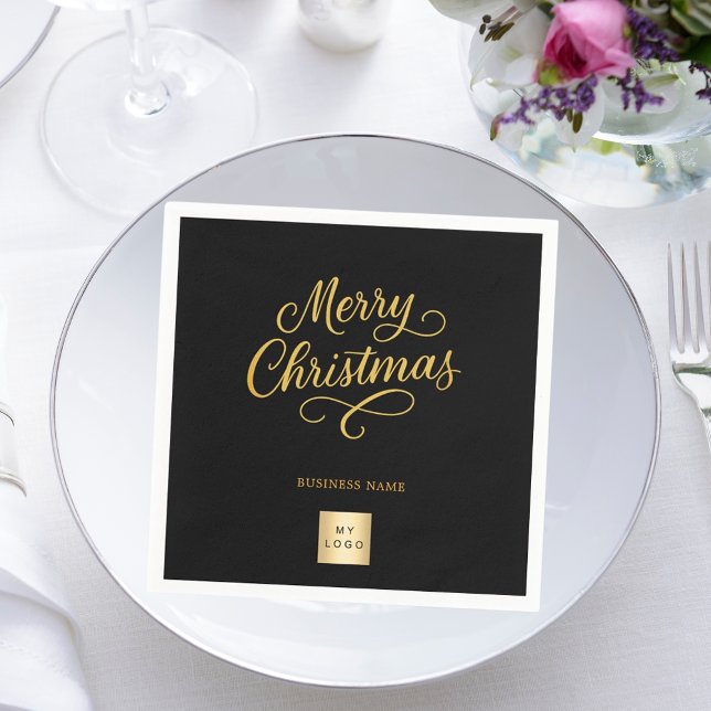 Weihnachts-Schwarz-Gold-Geschäftslogo Serviette (Von Creator hochgeladen)