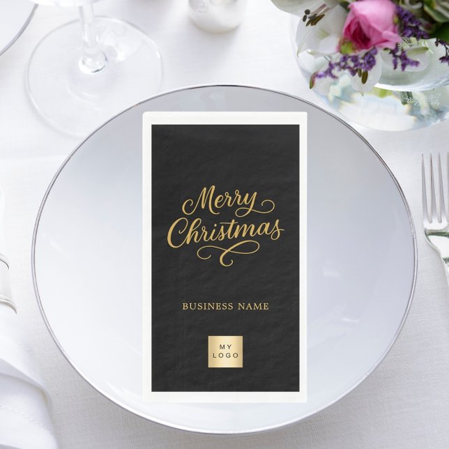 Weihnachts-Schwarz-Gold-Geschäftslogo Serviette (Von Creator hochgeladen)