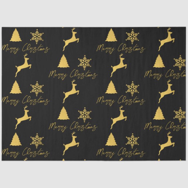 Weihnachts-Schwarz-Gold-Muster Seidenpapier (Vorderseite)