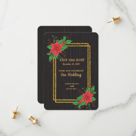 Weihnachts-Schwarz-Poinsettia-Gold-Rahmen Hochzeit Save The Date