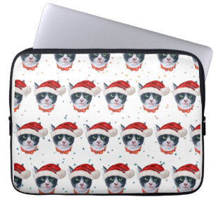 Weihnachts-Schwarz-Weiß-Katze Aquarell Laptopschutzhülle