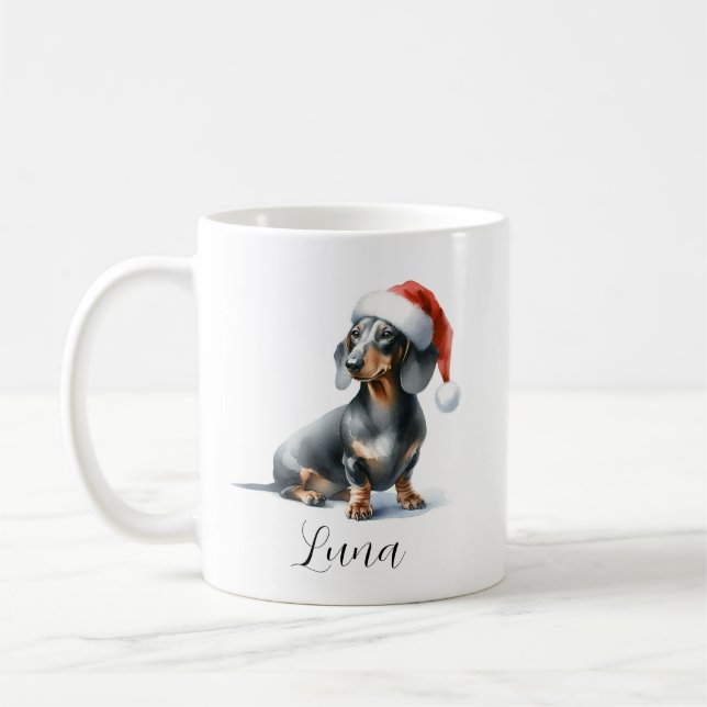 Weihnachts Schwarze Dackel Hund Hat Kaffee Tasse (Links)