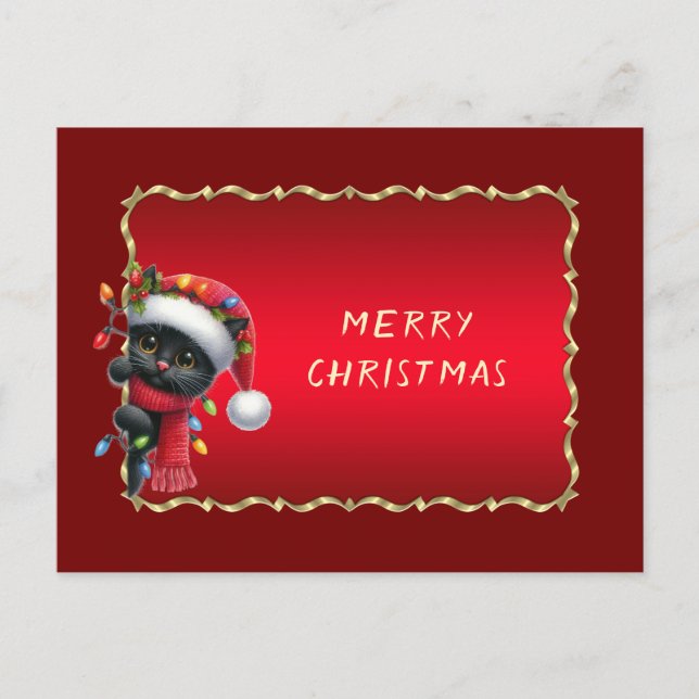 Weihnachts-Schwarze-Katze-Feiertag Postkarte (Vorderseite)