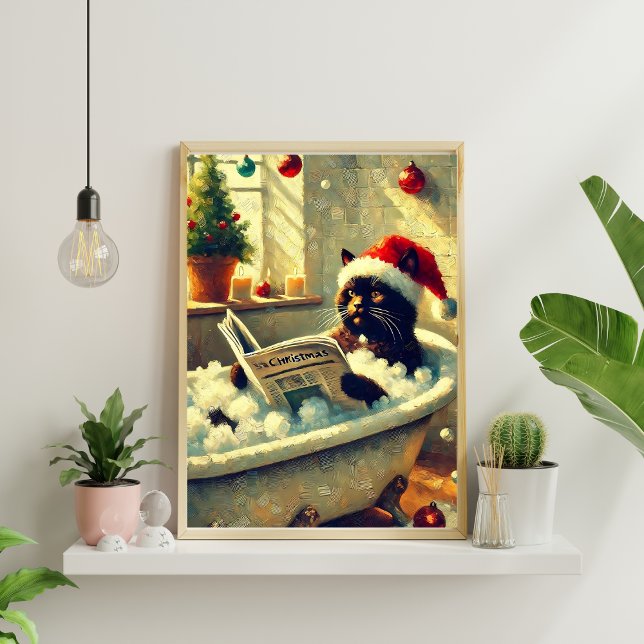 Weihnachts-Schwarze Katze in der Badewanne Poster (Von Creator hochgeladen)