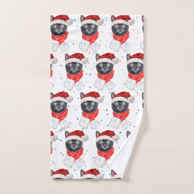 Weihnachts-Schwarze Katze mit rotem Scarf Handtuch (Handtuch)