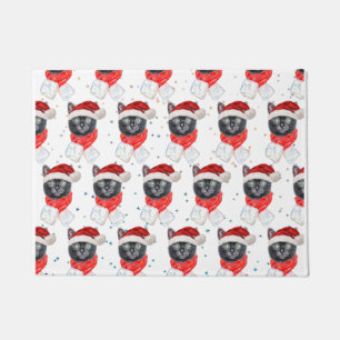 Weihnachts-Schwarze Katze mit rotem Schal Fußmatte