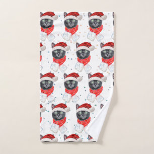 Weihnachts-Schwarze Katze mit rotem Schal Handtuch
